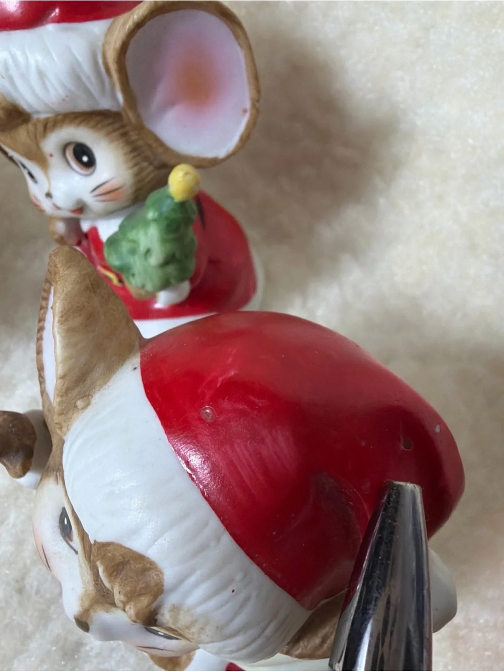 Homco Vintage Holiday Mouse Figurine Set - Red & White Small Ceramic Decor